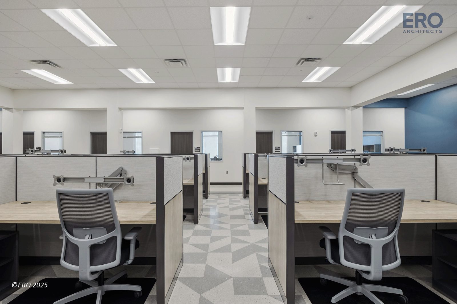 Staff workstations at the Hidalgo County Health Facility Lab, Edinburg, TX, constructed by E-CON Group