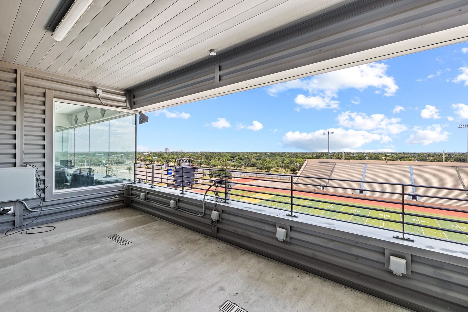 Press box interior with observation windows over the stadium, McAllen ISD, built by E-CON Group of Edinburg, TX