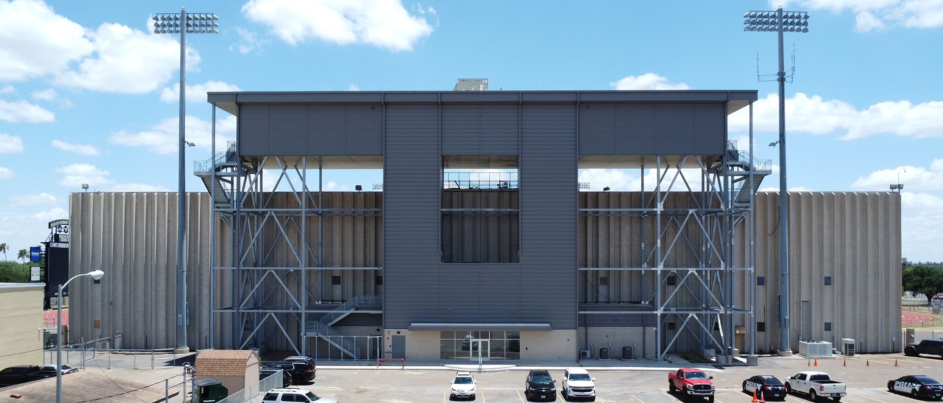 New press box at McAllen ISD Veterans Memorial Stadium, McAllen, TX, delivered by E-CON Group as Construction Manager at Risk