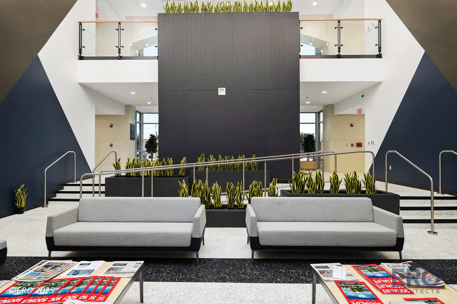 Atrium and feature stair at San Juan City Hall, general contractor E-CON Group of Edinburg, TX