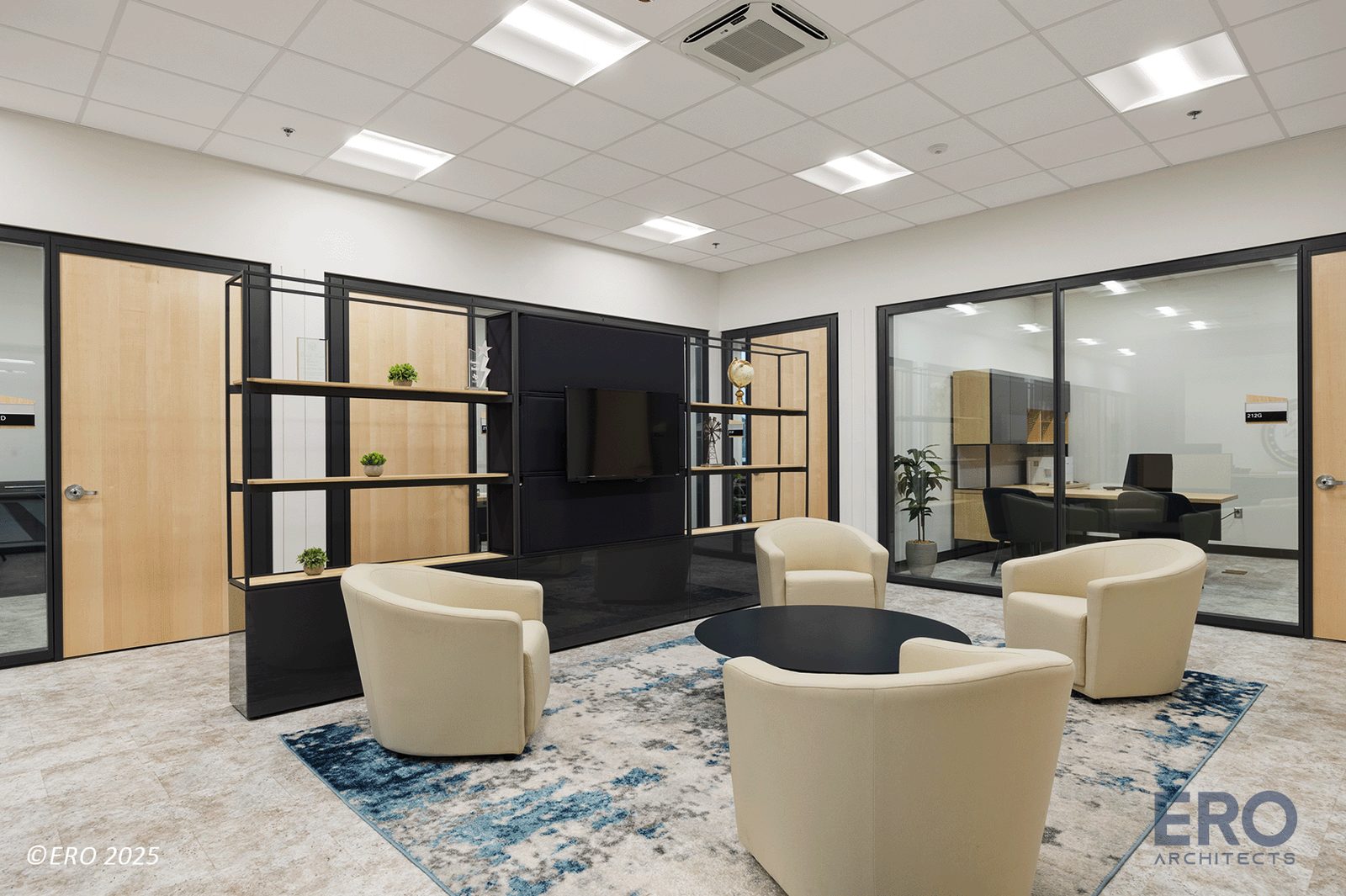 Meeting room with glass partitions at San Juan City Hall, built by E-CON Group in the RGV
