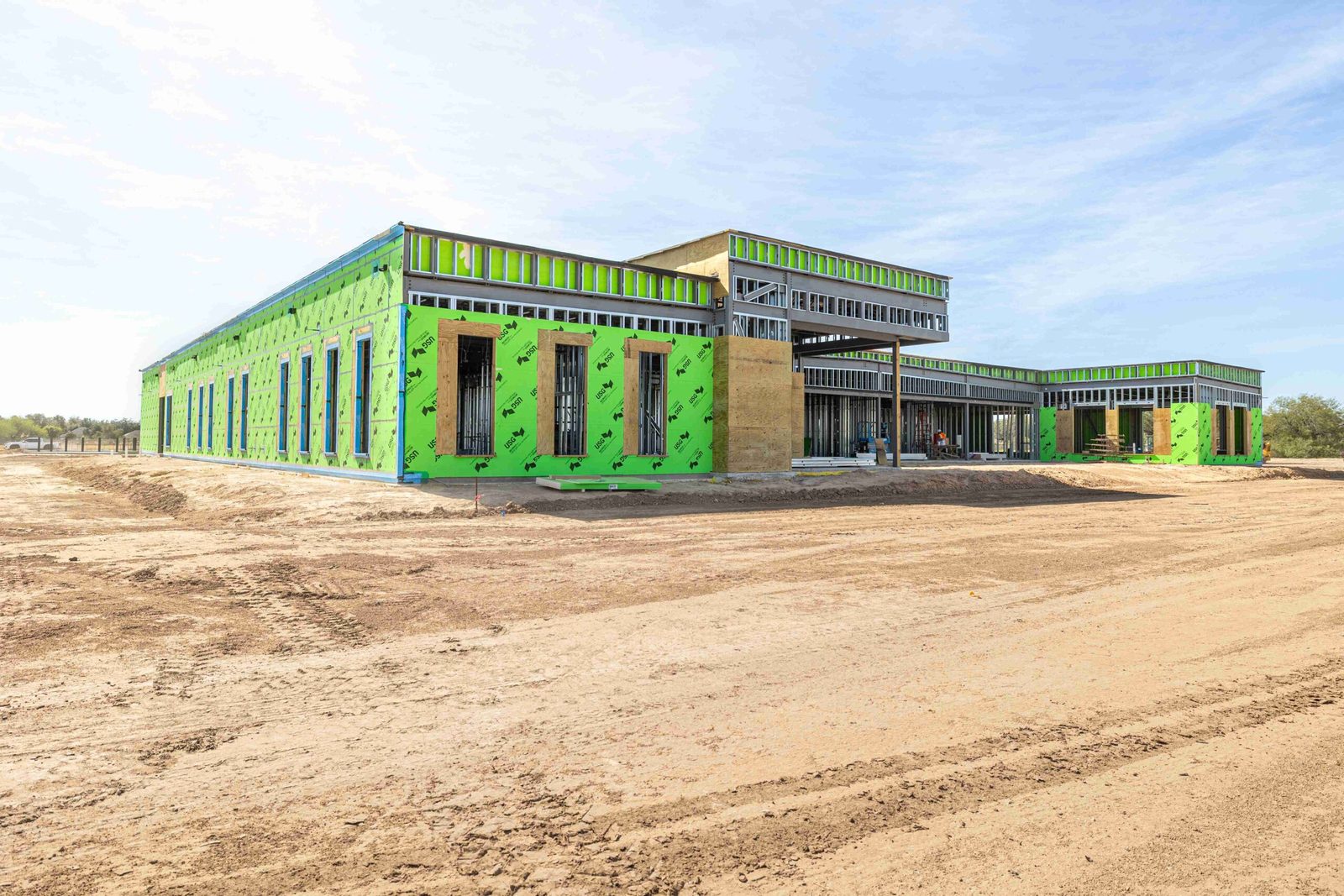 Building envelope going up at the STC Continuing Education Testing Center, McAllen, TX, general contractor E-CON Group