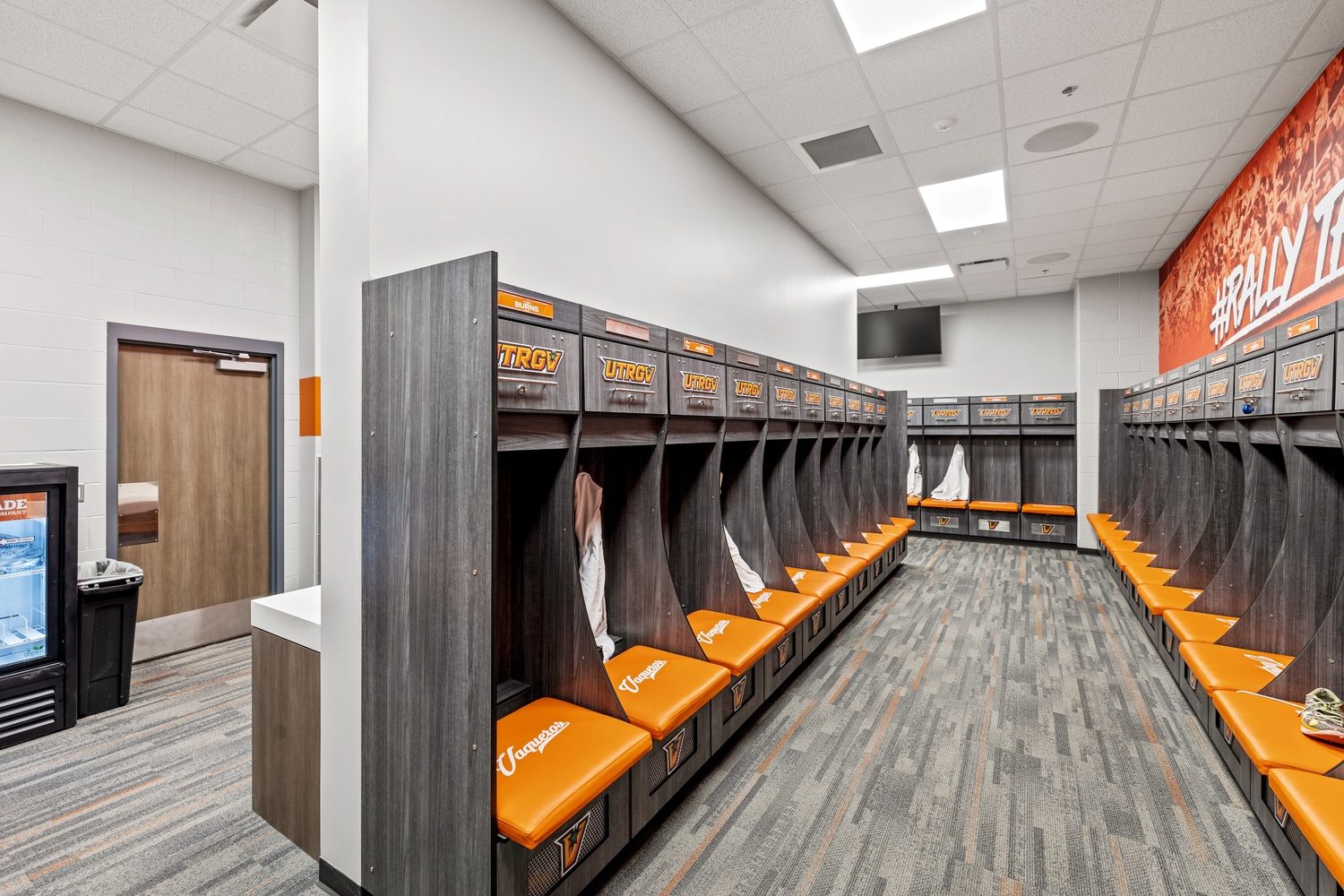 Team locker room at the UTRGV soccer and track facility, Edinburg, TX, general contractor E-CON Group